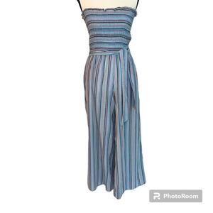 Altar’d State Bauer Jumpsuit Pastel Stripes Belted Wide Leg Bandeau Top Size S